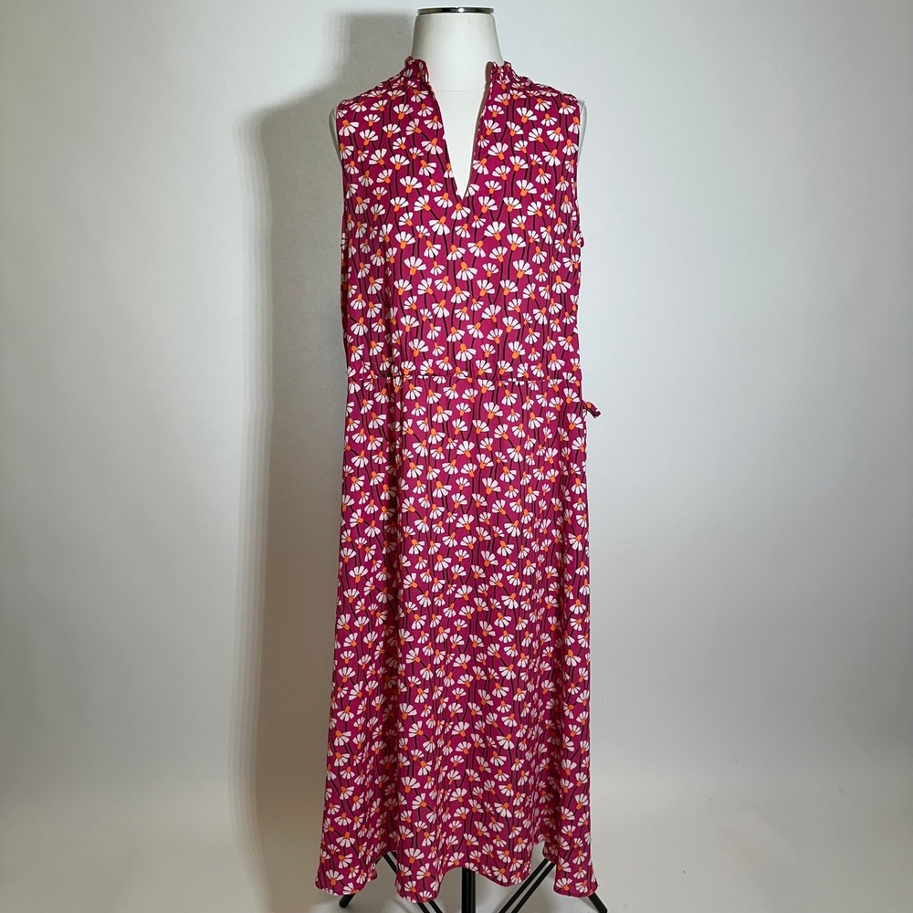 NWT Anne Klein Pink Pansy Multicolor Floral V-Neck Midi Dress Pockets Womens 8